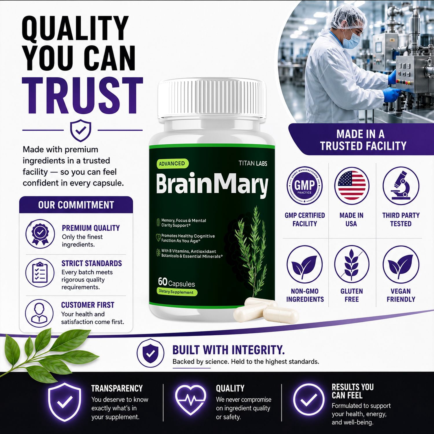 BrainMary Advanced  Pills for Brain Support Formula Supplement Brain Mary 300 Capsules
