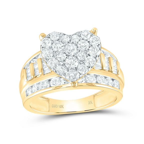 10K Yellow Gold Round Diamond Heart Bridal Wedding Engagement Ring 2ctw, Womens Size: 5-10
