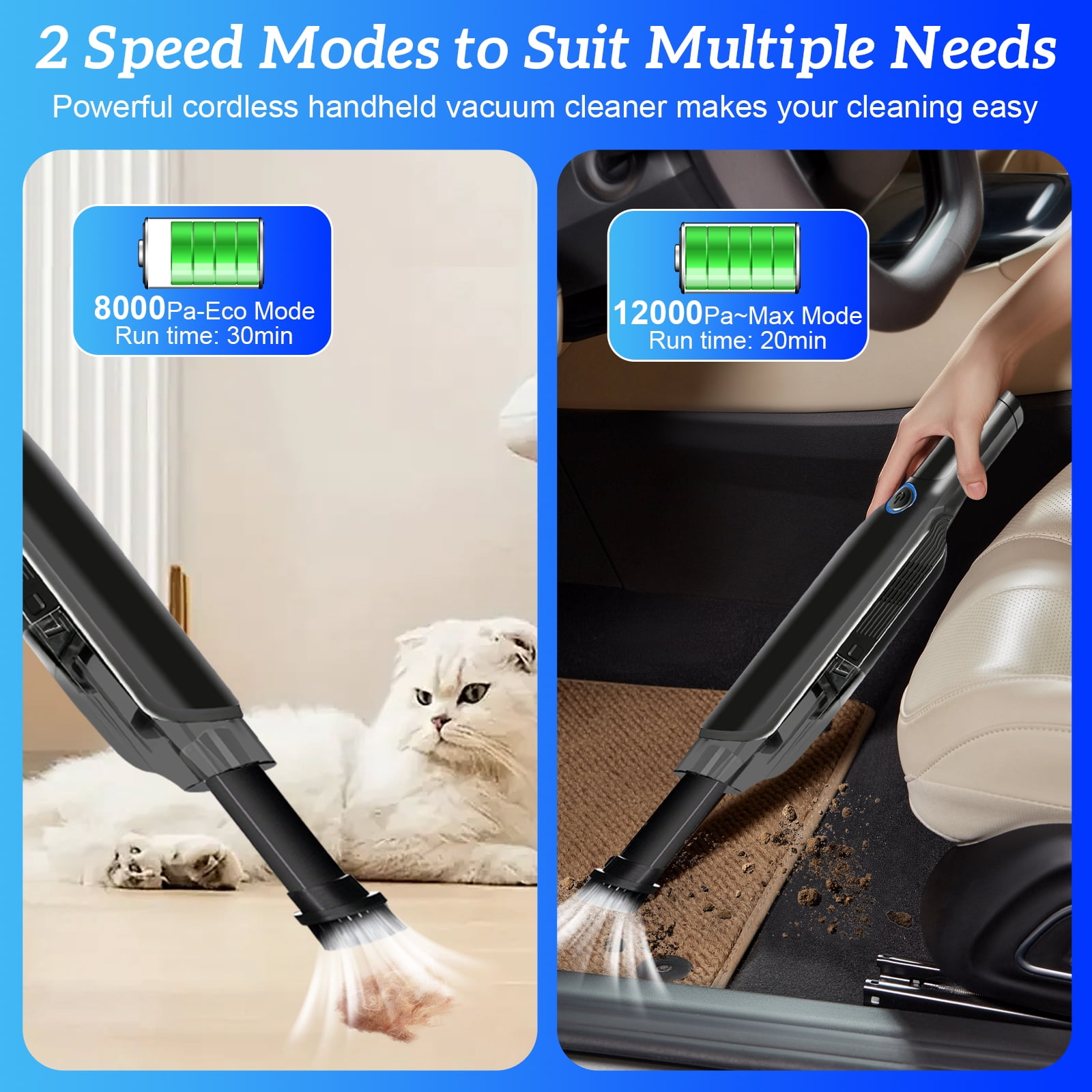 Pentantan Car Vacuum Cleaner, 12000PA Powerful Sutions Handheld Vacuum, 2 Speed Adjustable Vacuum for Car, Keyboard, Black