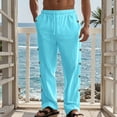 thumbnail image 6 of Afdoent Mens Pants Men Summer Fashion Casual Elastic Side Button Pants Solid Color Breathable Flax Loose Casual Pants Streetwear, 6 of 6