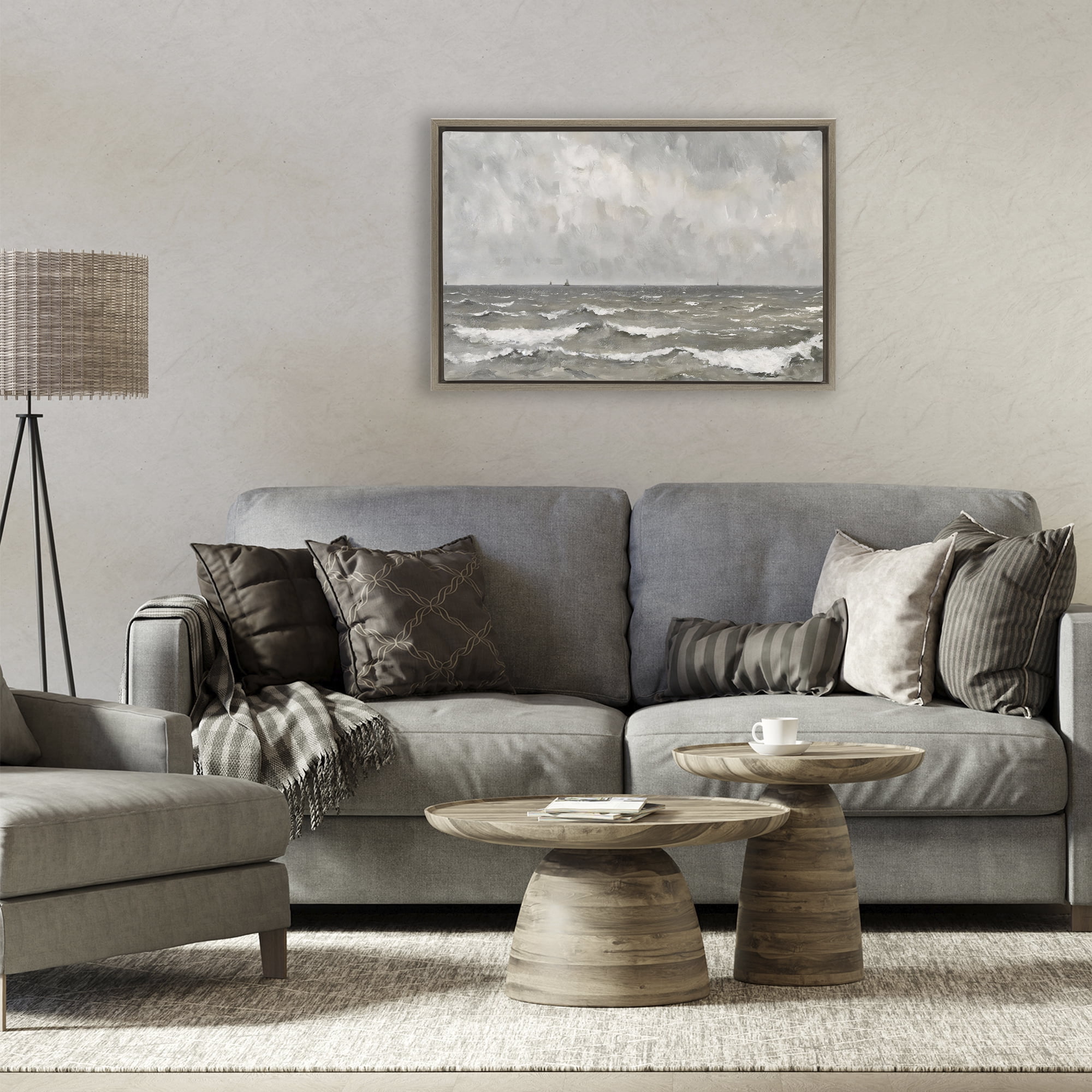 Stupell Industries Stormy Ripples at Sea Brown Framed Floater Canvas Wall Art, design by Jacky Ngan