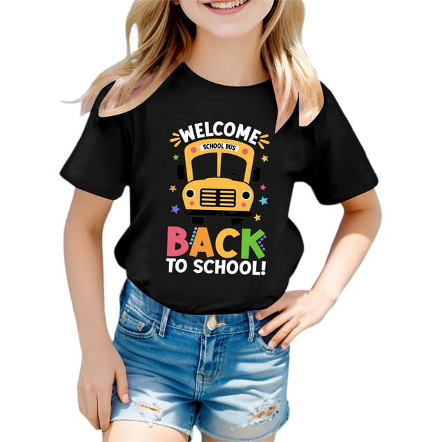 T-Shirt Graphique à Manches Courtes d'Été pour Filles Col Rond Décontracté pour Enfants Imprimé Floral Confortable