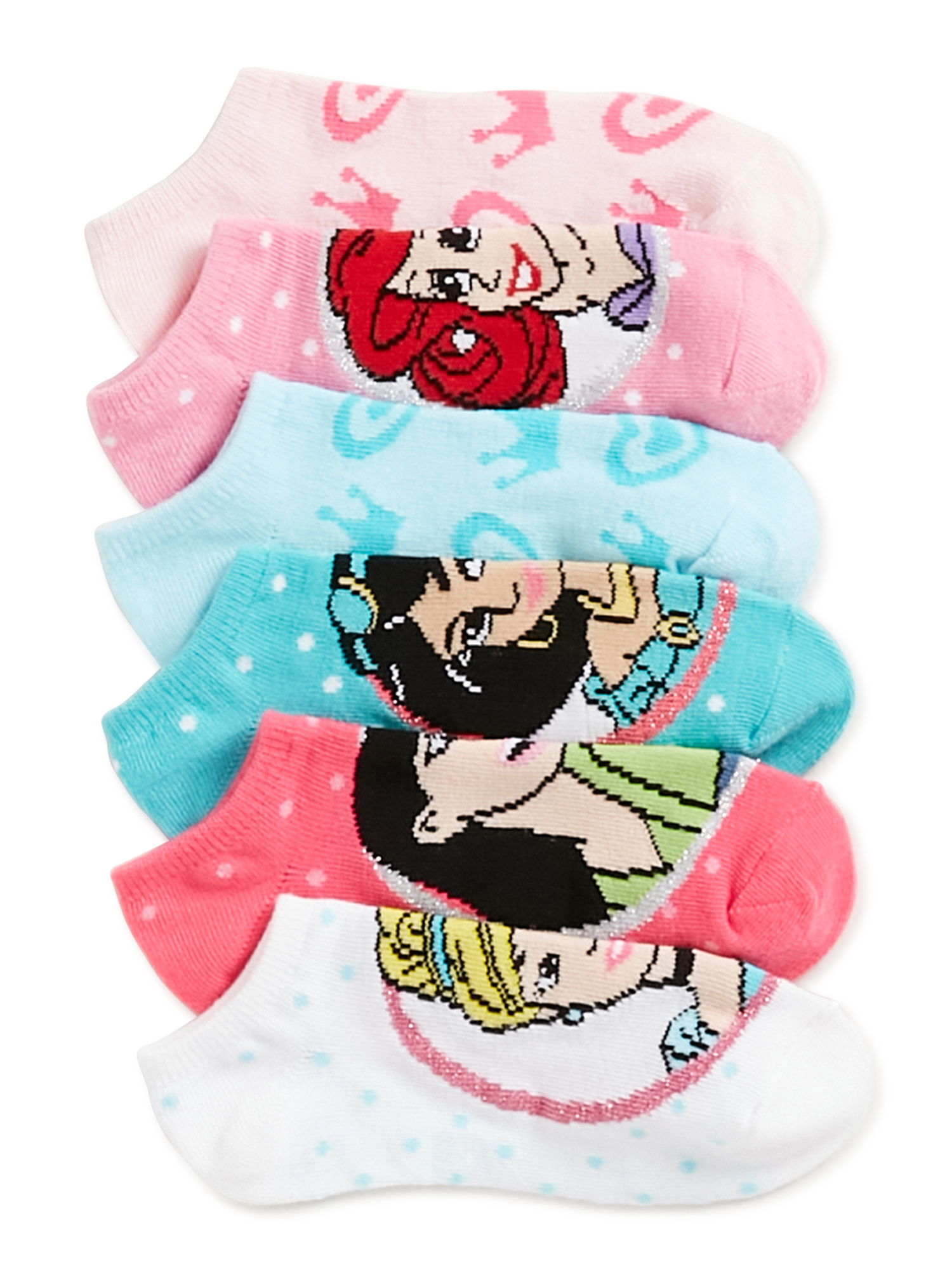 Disney Princess Girls No Show Socks, 6Pack