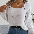 thumbnail image 6 of Herrnalise Women's Cable Cropped Sweater Long Sleeve Crewneck Pullover Knit Jumper Top White,M, 6 of 8