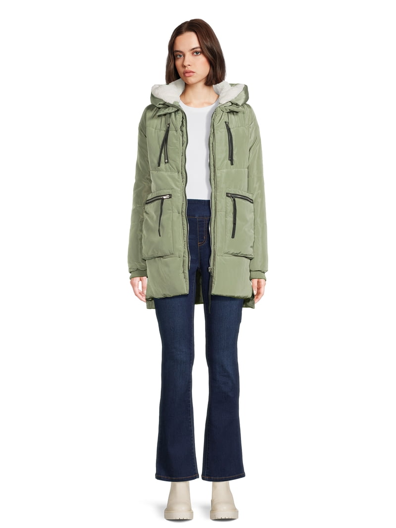 Jason Maxwell Puffer Coat - Faux Shearling Hood - Walmart.com