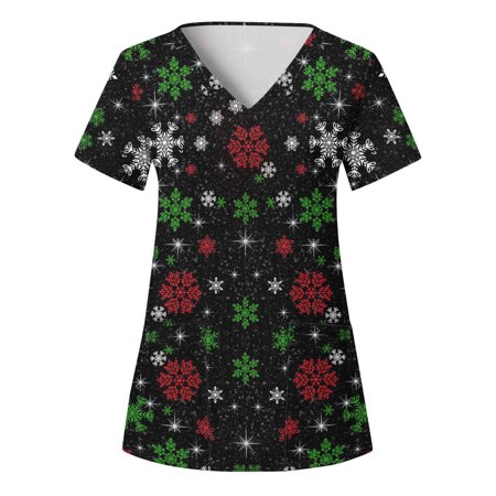 

TAIAOJING Scrubs for Women Workwear Fashion Shirt For Merry Christmas Printed Short Sleeve V Neck Holiday Fun Patterned Working Tshirts Blouse Tops With Pockets
