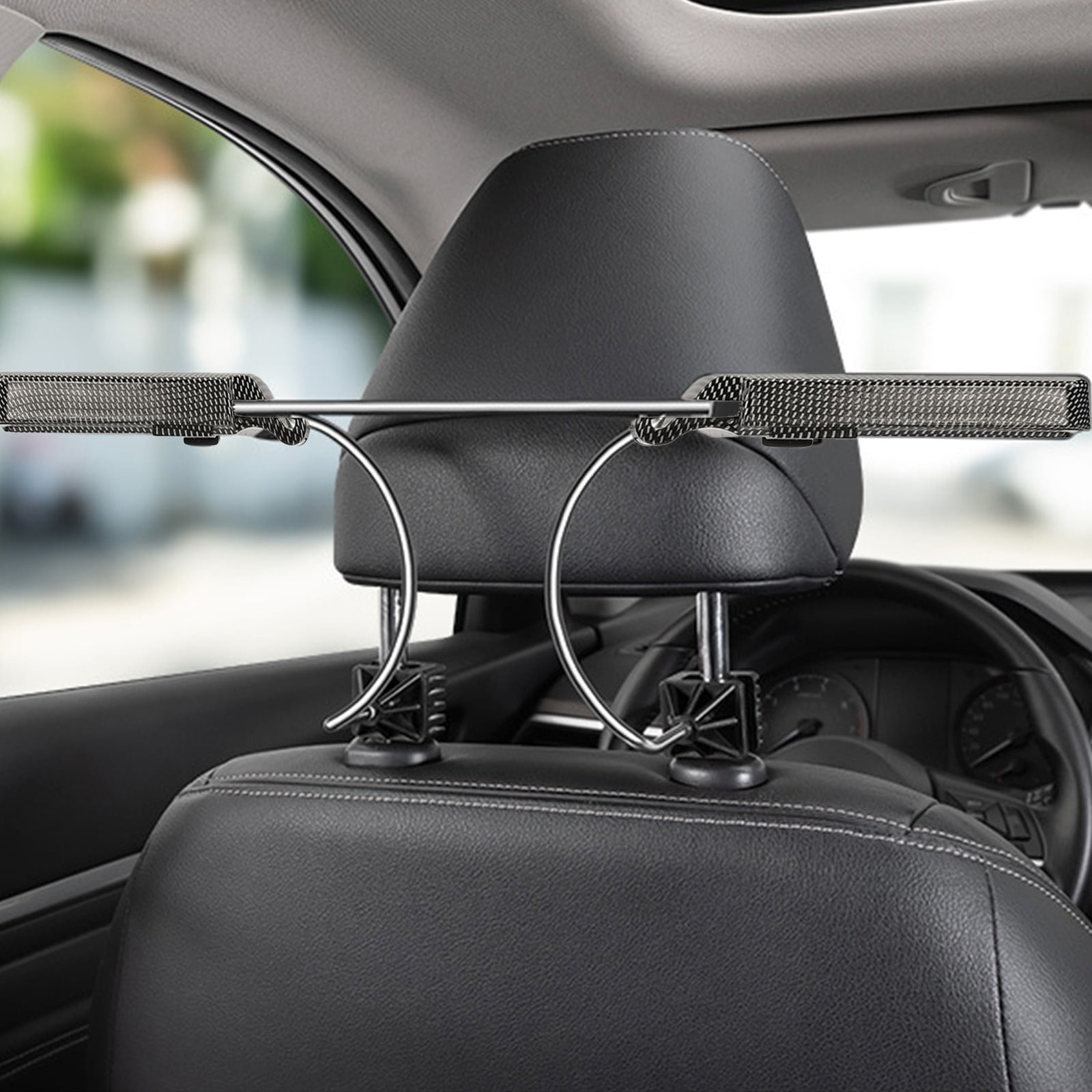 YUVA Car Clothes Hanger, Plastic/Iron, 17.72x5.91in, Black/Brown/Gray, Retractable, Seat Back Mount, Travel Essential