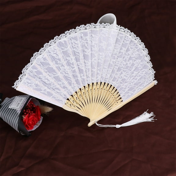 HONITANO 5Pack Vintage Style Handheld Folding Fans White Lace Bamboo Cotton Linen For Summer Hot Days Daily Use