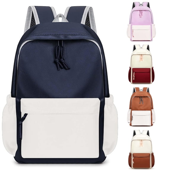 CUZIBR Kids Backpack Lightweight Color Block Drawstring Zipper Design Side Elastic Water Bottle Pockets School Bag For Girls Student School Bag Travel Everyday Use