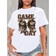 thumbnail image 1 of Camiseta de mujer con estampado de leopardo, lazo y letras florales, cuello redondo, manga corta, algodón, lavable a máquina, negra, moda, para deporte y tiempo libre., 1 of 7