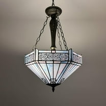 Tiffany Pendant Lights Ceiling Light Sky Color Stained Glass Hexagon LED Bulbs Included for Dining Room Living Room Bedroom 16"W*16"D*60"H