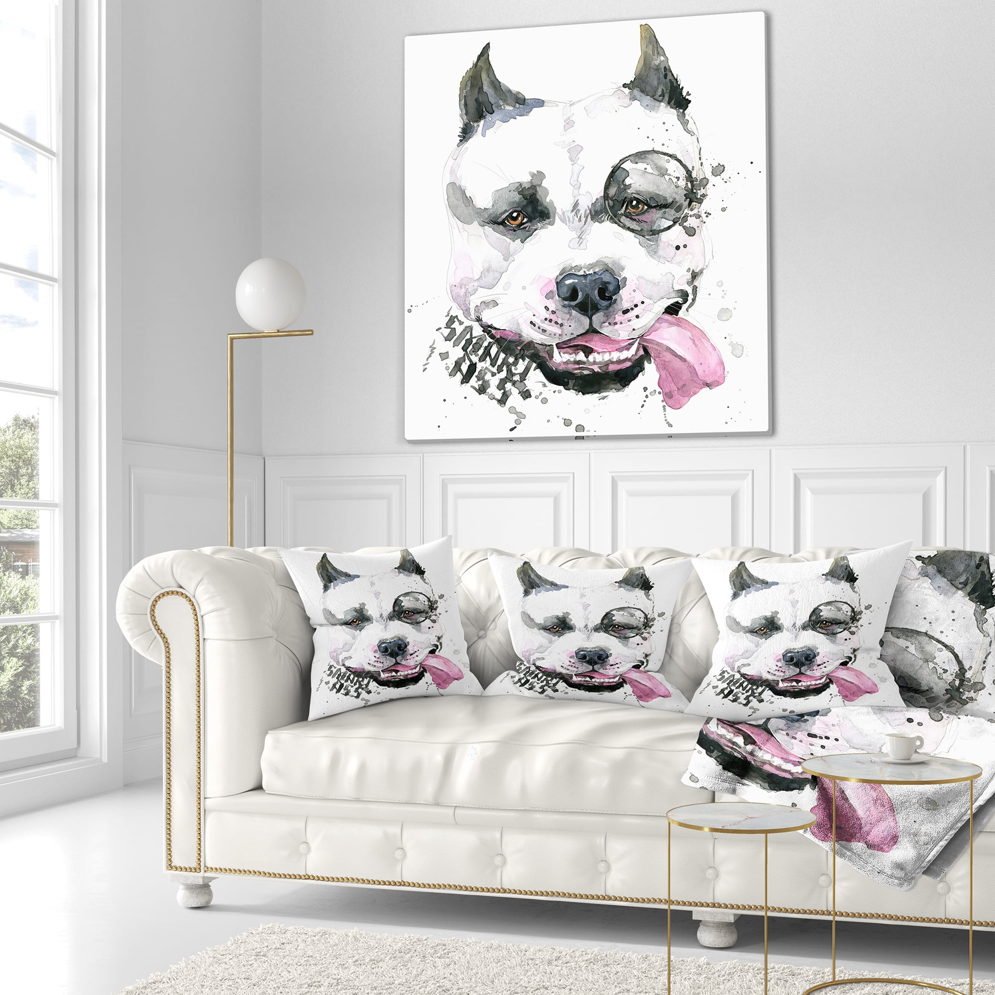 Designart Funny Dog with Single Lens - Contemporary Animal Throw Pillow - 18x18