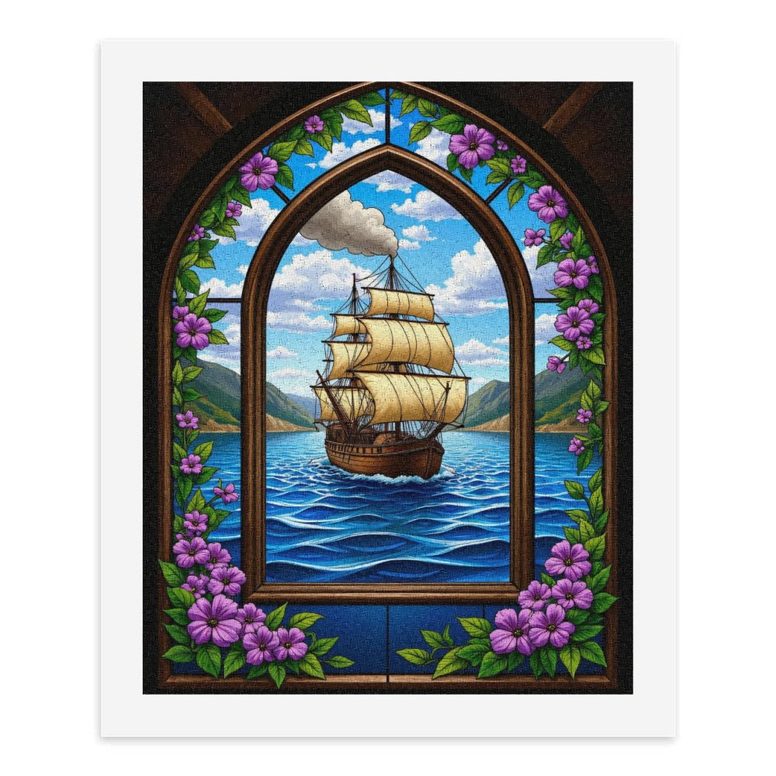 Paint By Numbers Kit for Adults Beginner - DIY Sailing Vessel Stained Glass Art Canvas Painting Kits for Adults, Frameless Paint By Number for Adults for Home Wall Decor 16x20 Inch