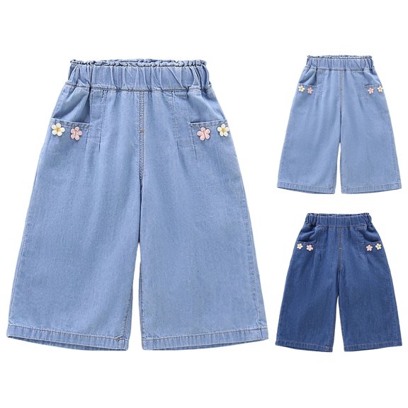 MuXiKeJi Clothes Jeans Baggy Girls Soft Loose Casual Wide Leg Denim Pants Breathable Lightweight Daily Summer Bottoms for Toddler Kids Girls Jeans Pants