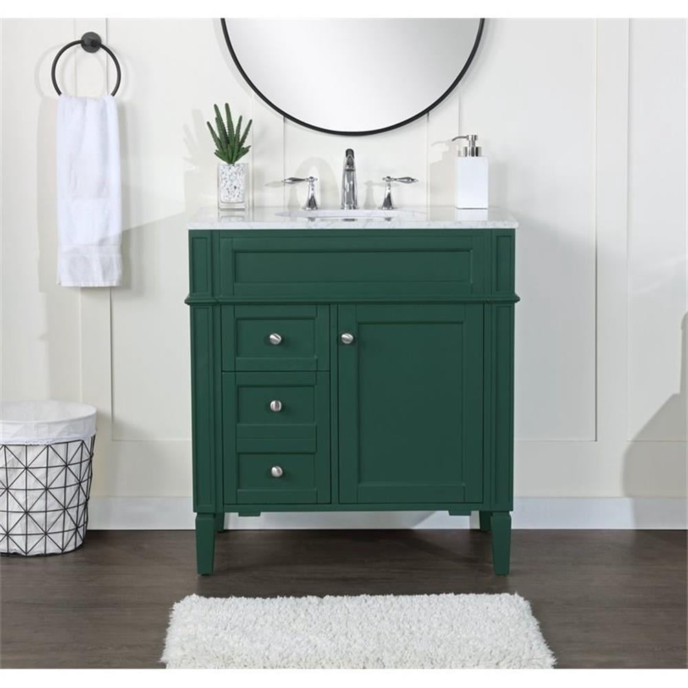 Elegant Decor Park Avenue 32" Metal MDF Marble Single Bathroom Vanity in Green