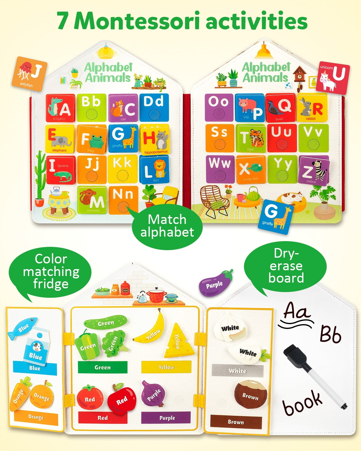 Coogam Toddler Felt Montessori Busy Book, Activity Busy Sensory Boards Fine Motor Skill Quiet Book Car Travel Busy Binder Autism Toys Preschool Learning Educational Toy for 3 4 5 Year Old