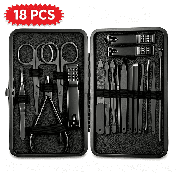 Axidou Nail Clippers Set, 18-Piece Stainless Steel Manicure and Pedicure Tools with Travel Case, Ultra Sharp Fingernail and Toenail Clippers