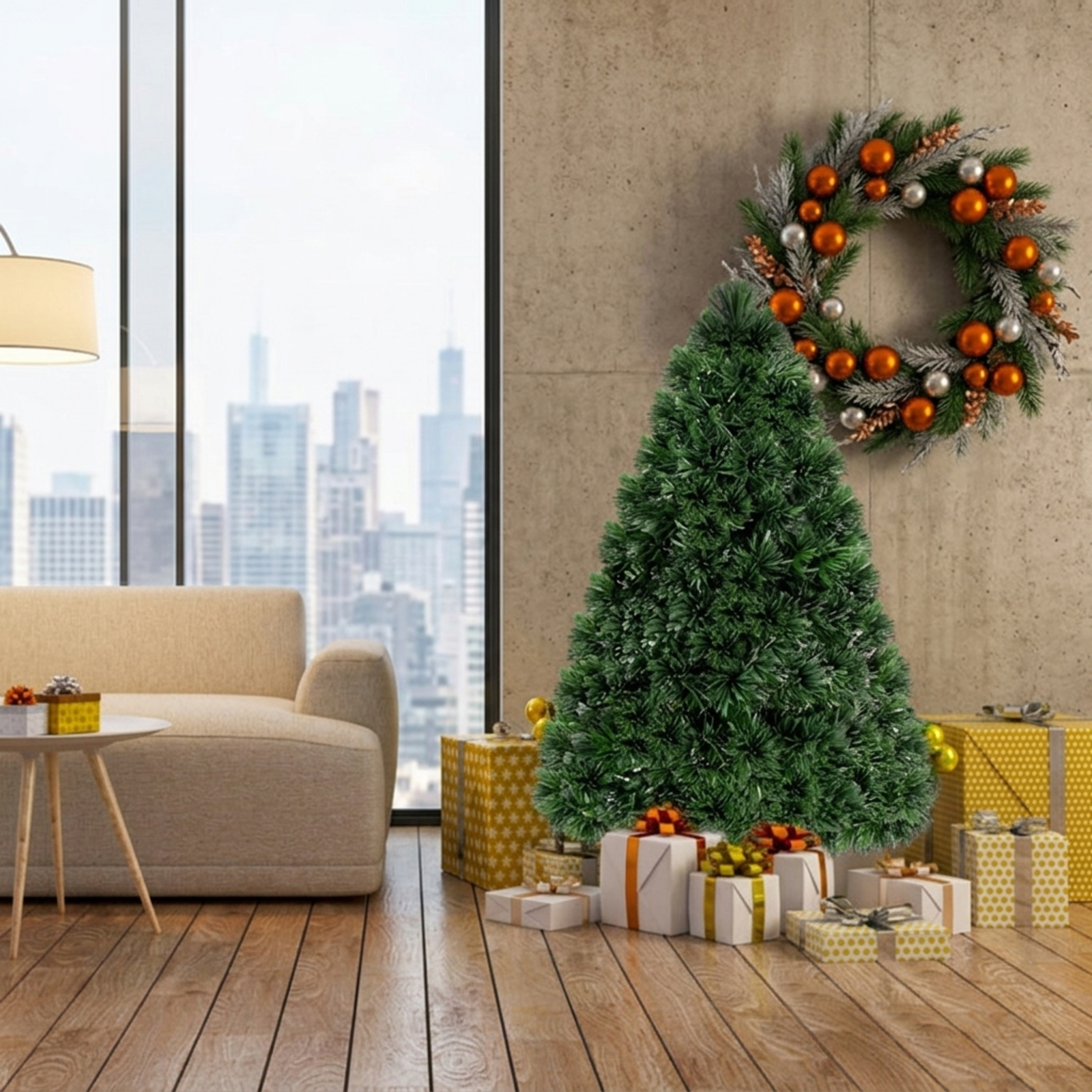 RUIE, 3 ft, Artificial Christmas Tree, with LED Fiber Optic Lights, 85 Branch Tips, Green Holiday Xmas Tree for Indoor Home Office Decoration