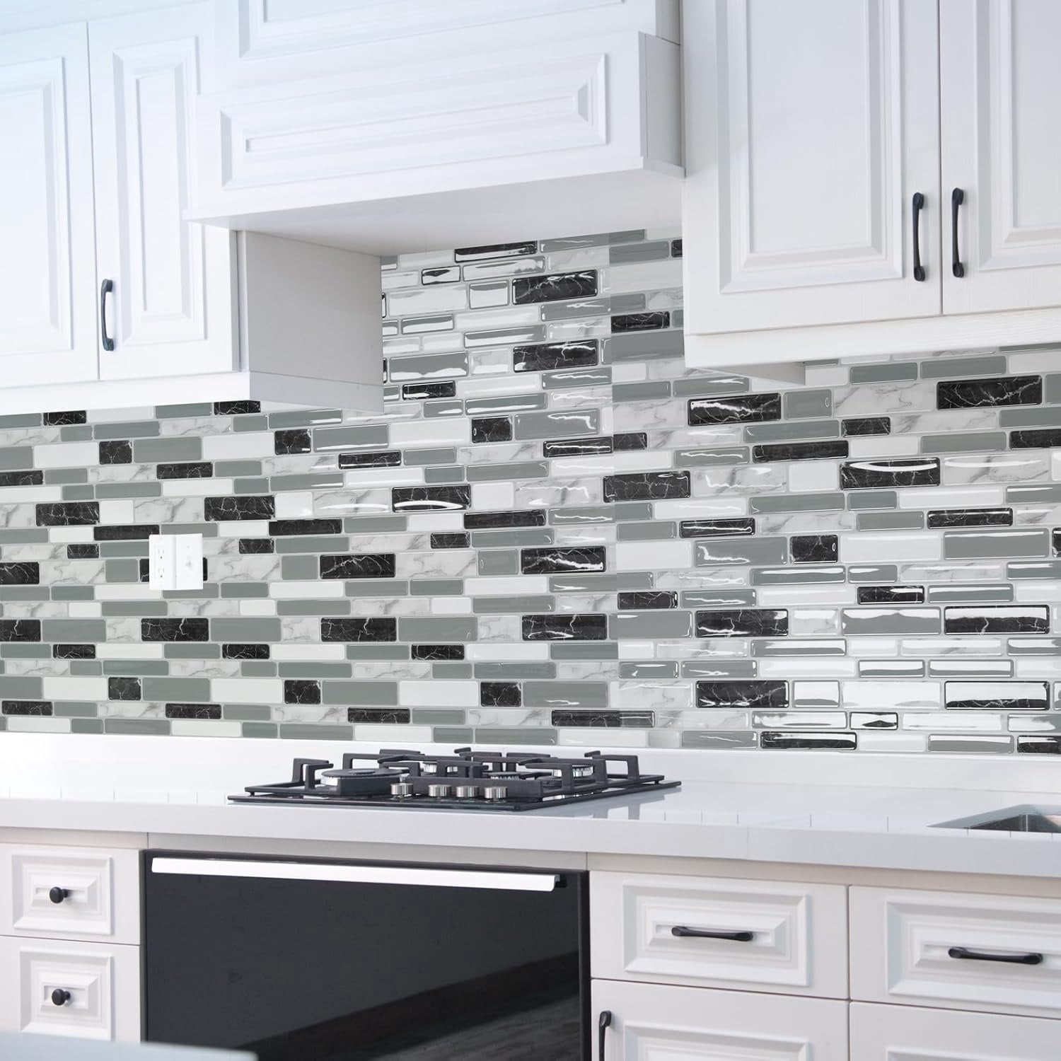 20-Sheet Peel and Stick Kitchen Backsplash Tiles, Self-Adhesive Wall Tiles for Kitchen and Bathroom, 12"x12", Marble Grey