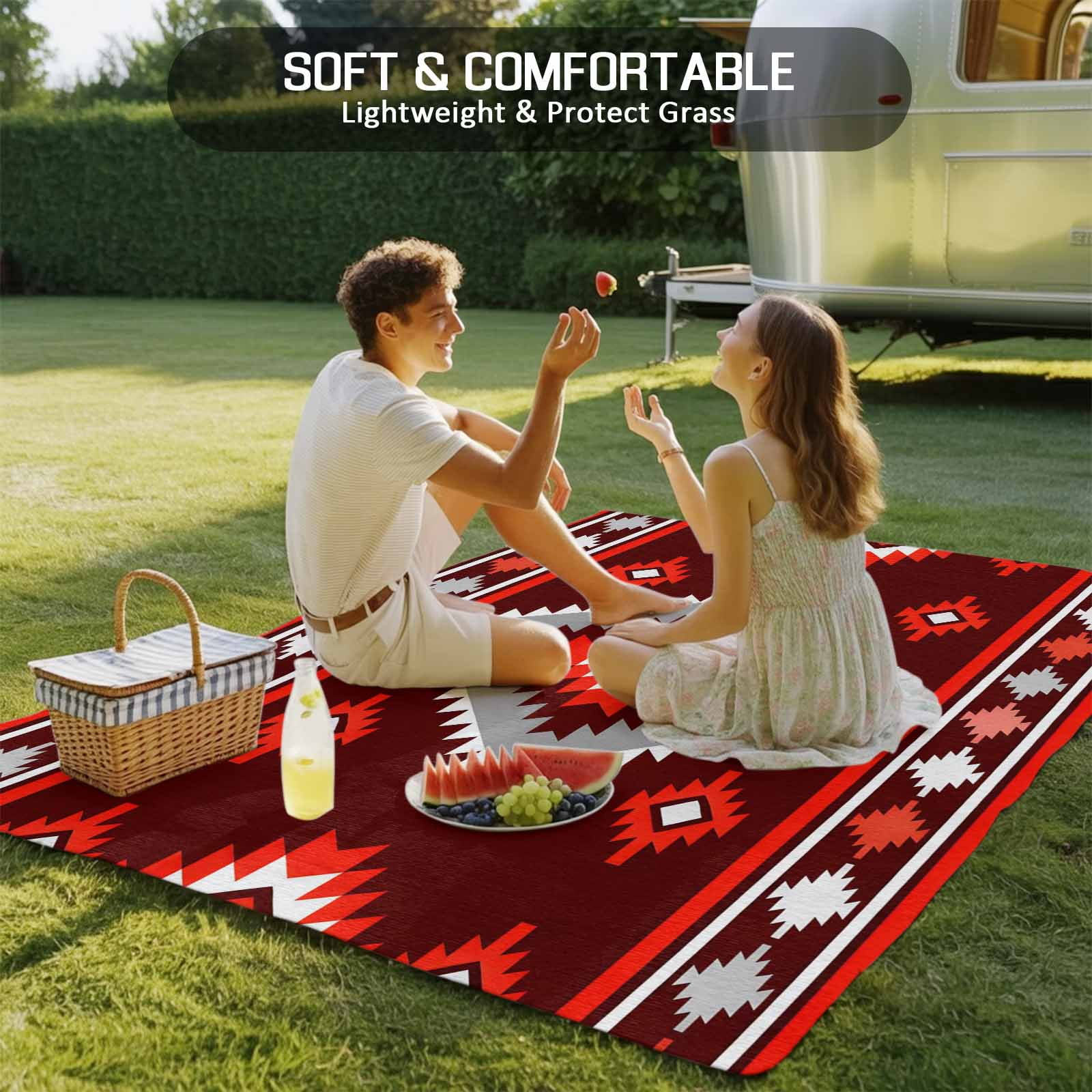 Fsddascl Red Boho Outdoor Rug for Patio/Deck/Porch, Non-Slip Large Area Rug 4 x 6 Ft, Neutral Tribal Ethnic Abstract Geometric Motifs Indoor Outdoor Rugs Washable Area Rugs, Camping Rug Carpet Runner