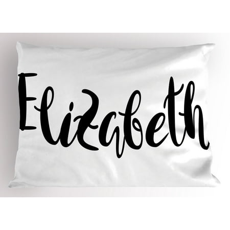 Lr Sham - Elizabeth Pillow Sham Monochrome Inscription Style Modern Calligraphy Design Popular Girl Name, Decorative Standard Size Printed Pillowcase, 26 X 20 Inches, Black and White, by Ambesonne