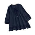 thumbnail image 2 of Sheer Tops For Women, Spring Casual Loose Cotton Linen Pleated Lace Hollow Crew Neck Blouse Top Square Long Sleeve Western Clothes Women Placed By Work Tops Casual Outfits (M, Navy) Unbranded, 2 of 5