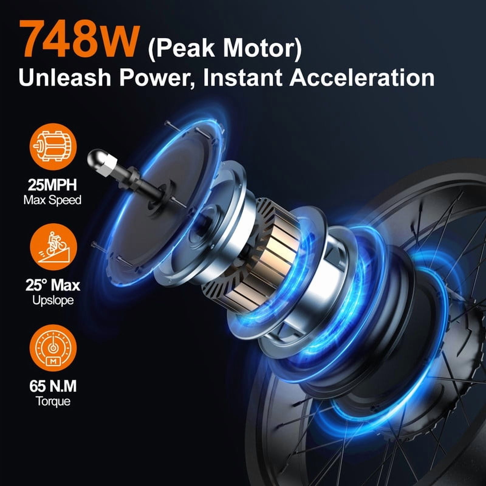 748W(Peak)Winter Electric Bike,48V 15AH Large Removable Battery E Bike,25 MPH,45 Miles Max Range,20" Fat Tire Electric Bike for Adults,Electric Bicycles for Beach Snow