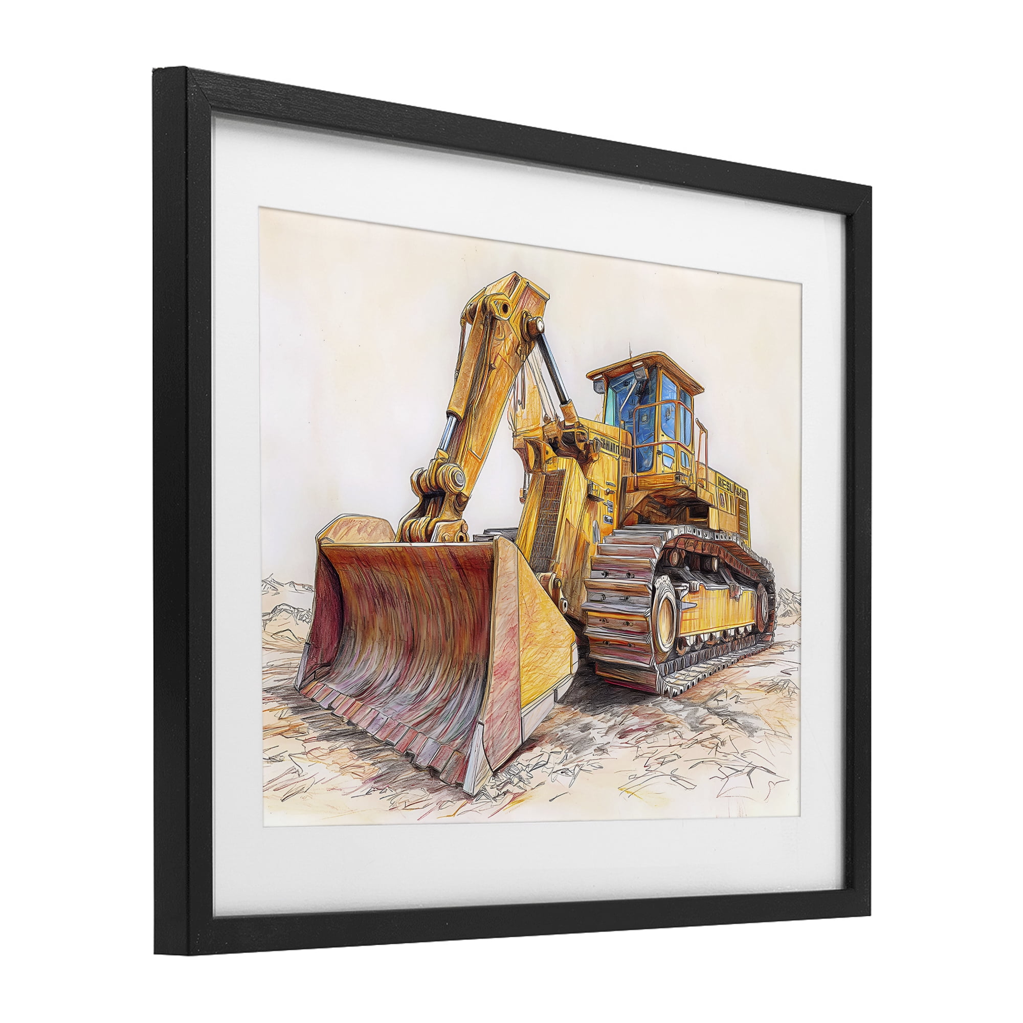 Stupell Industries Industrial Bulldozer Drawing Black Framed Print Under Glass, design by Steve Hunziker