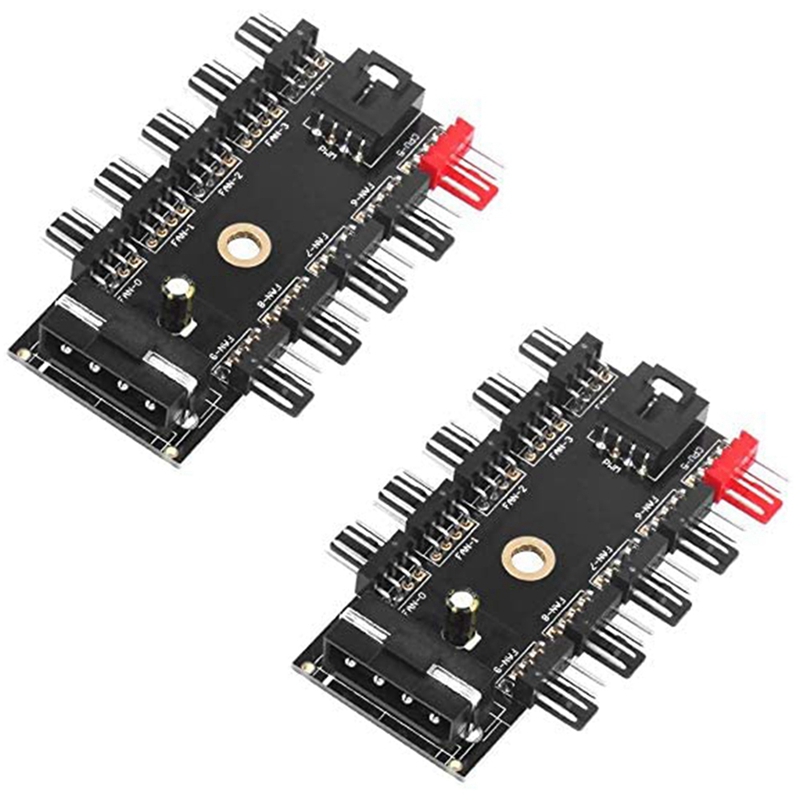 2 PCs Molex Powered Fan Hub 4Pin 10 Port 12V 4 Pin Fan PWM Hub Molex