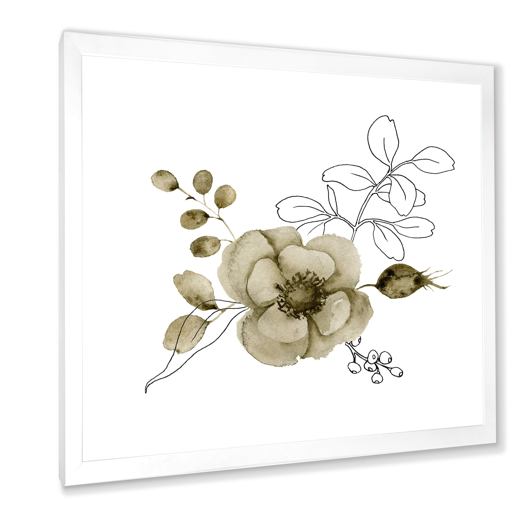 Designart 'Eucalyptus Branches With Anemone Bouquet Flower II' Traditional Framed Art Print