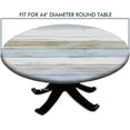 thumbnail image 4 of Elastic Edge Fitted Polyester Round Tablecloths, Vintage Blue White Wood Board Washable Wipeable Table Cover, for Indoor Holiday Family Banquet and Outdoor Patio Use, Fit for 44" Table, 4 of 4