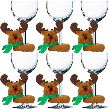 

SANAG 6 PCS Christmas Wine Glass Set Decoration Snowman Elk Santa Claus Christmas Decorations for Home Table Dinner