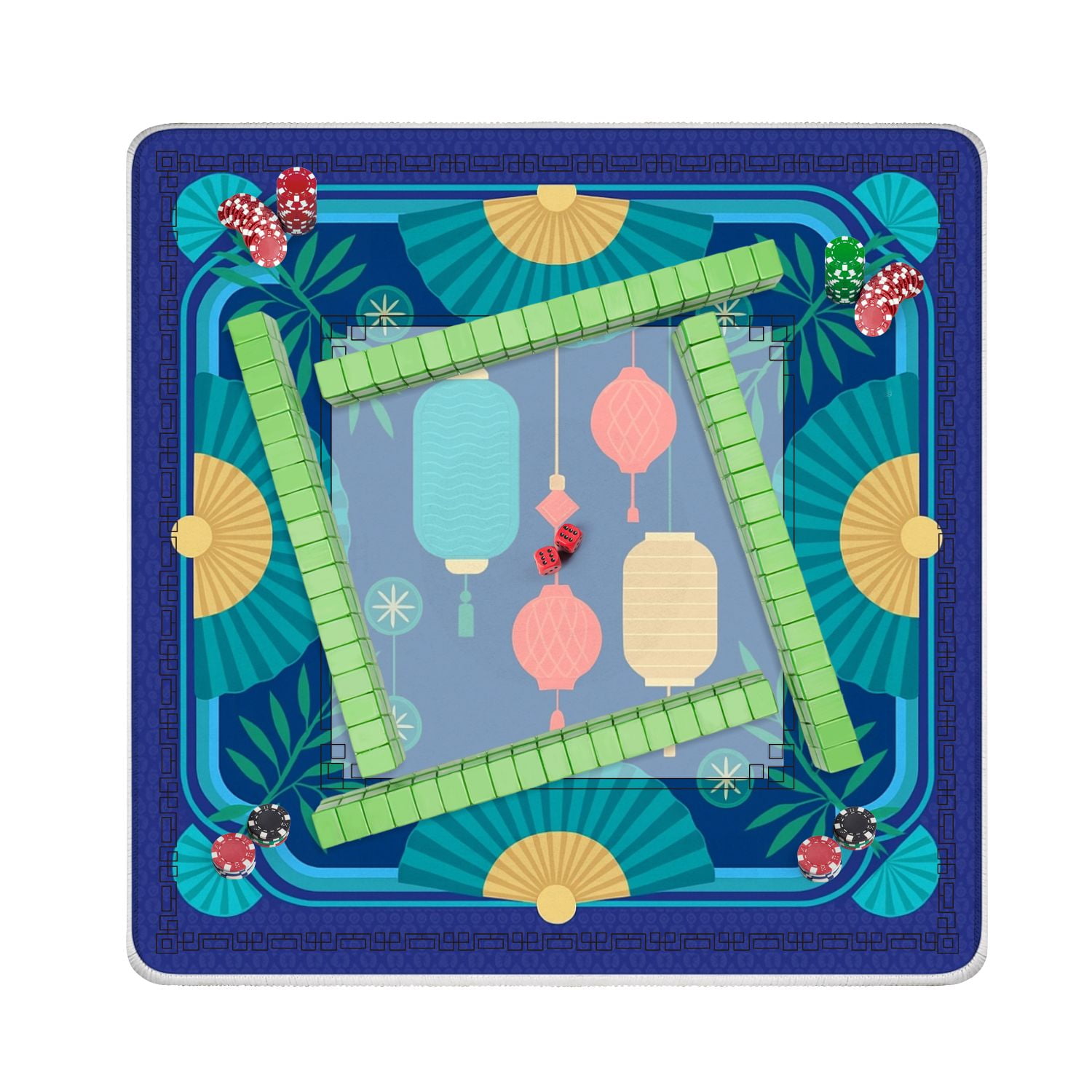 Mahjong Mat 31.5" x 31.5" Decorative Chinese Anti-Slip and Noise Reduction Symmetry Design Mahjong Tiles Table Cover for Dominoes Poker Card Board and Tile Games