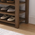 thumbnail image 5 of GZXS Vintage Shoe Bench with Rubberwood Frame, PU Leather Cushioned Seat, Flip-Top Hidden Storage and Open Shelves, 39.5"L x 12"W x 22"H, Brown, 5 of 9