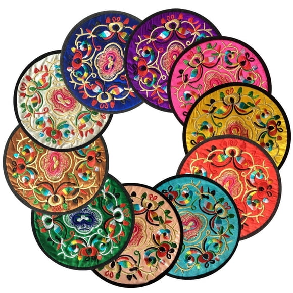 Ambielly sous-Verres pour Boissons, sous-Verres en Tissu Floral Ethnique Vintage pour Bar, sous-Verres pour Amis, Pendaison de Crémaillère, Fête, Décoration de Salon, 10 Pcs/ensemble