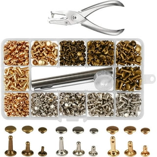 EuTengHao 484Pcs Leather Rivets Double Cap Rivet Tubular Metal Studs 3  Sizes with Punch Pliers and 3Pcs Setting Tool Kit for Leather Craft Repairs  Decoration (Gold Silver Bronze Gunmetal 4 Colors)