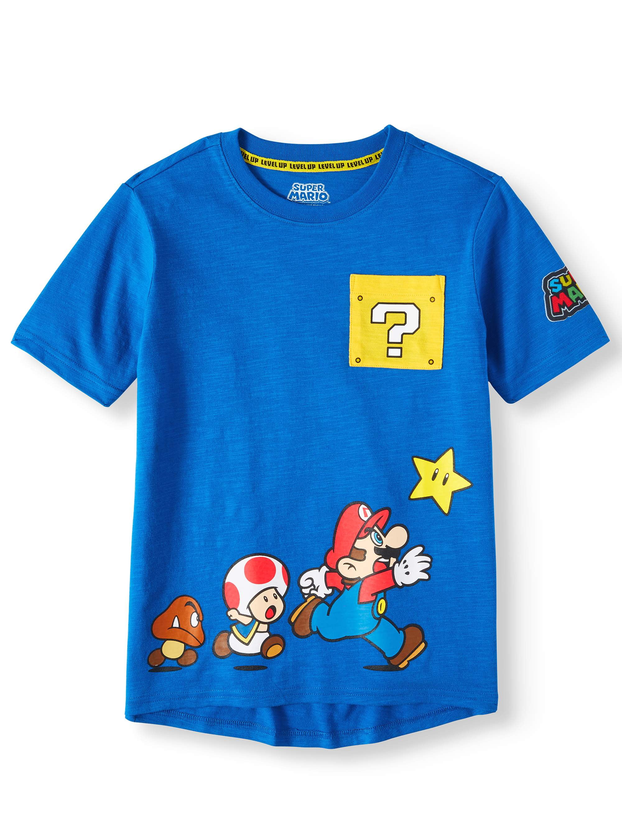 Ages 5-15 Official Merchandise 1980s Classic Video Game Crew Neck Graphic Tee Birthday Gift Idea for Boys Super Mario Character Tiles Boys T-Shirt