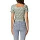 thumbnail image 3 of INSPIRAR CHIC Blusa Cortada de Manga Corta con Fruncido y Estampado Floral para Mujeres en Verde Menta, 3 of 6