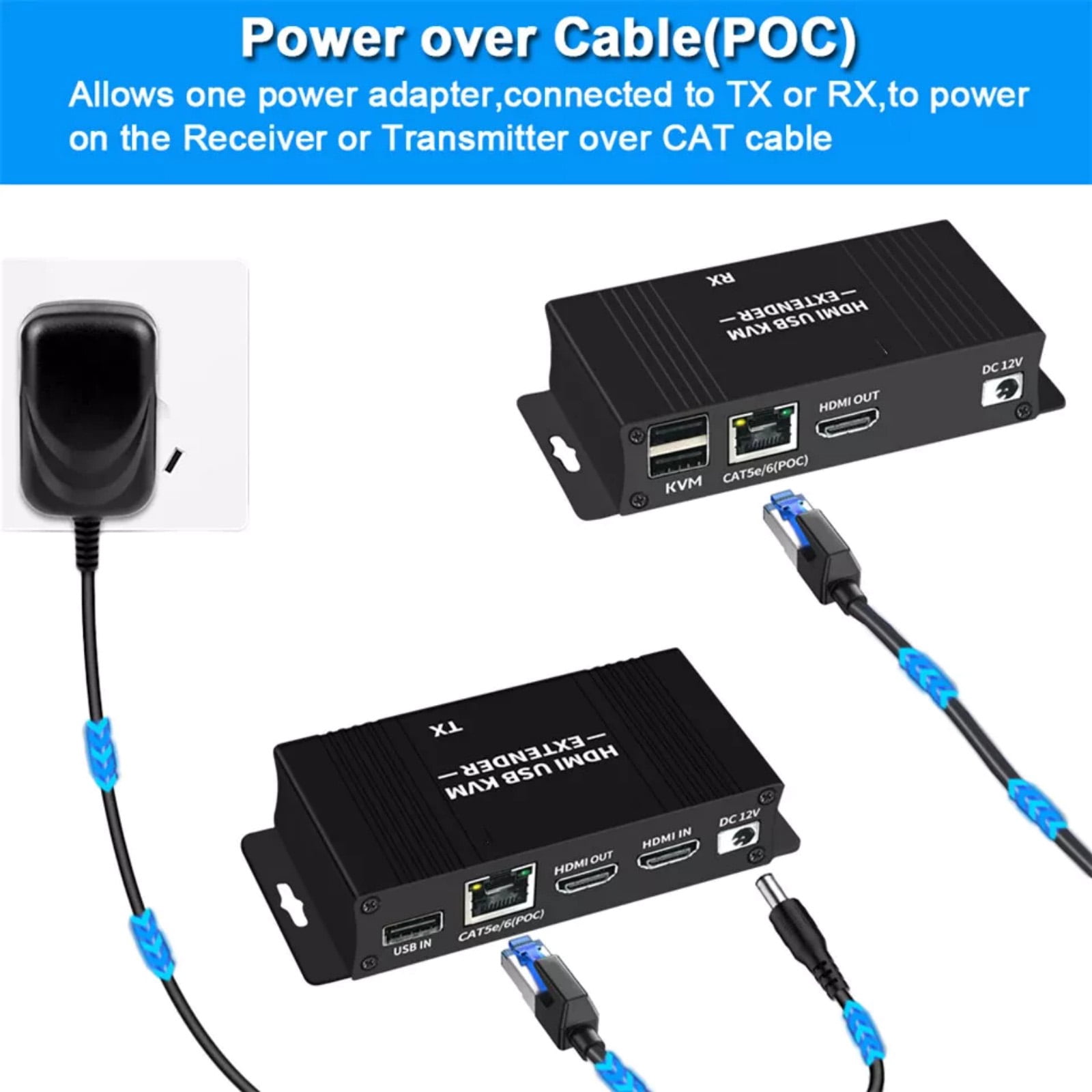 GUYUTING USB KVM Extender HD Over Cat5e/6 1080p 60Hz 196ft Keyboard Mouse Control Zero Latency Plug and Play