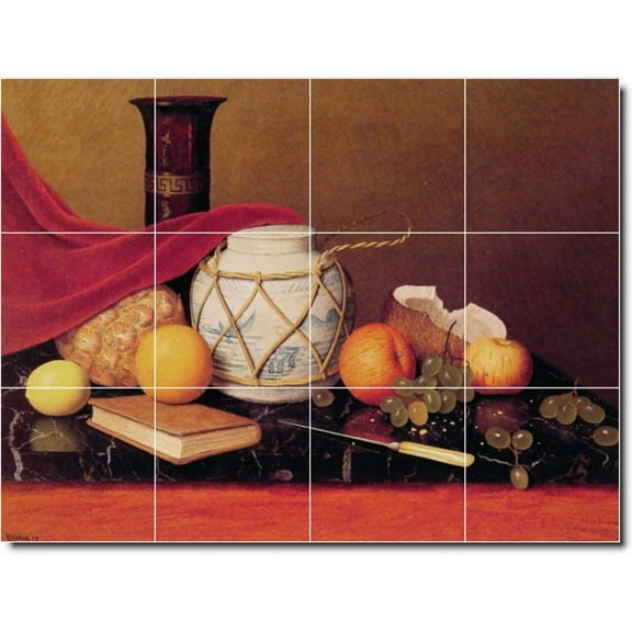 Ceramic Tile Mural-William Harnett Fruit Vegetables Bathroom Tile Mural 30. 17" w x 12.75" h using (12) 4.25 x 4.25 ceramic tiles