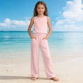 thumbnail image 2 of XXWXYD Girls Linen Pants Palazz𝗈 Loose Straight High Waisted Wide Leg Pants Summer Lightweight Dress Pant for Kids Teen Girl Elastic Waist Pants, 2 of 9