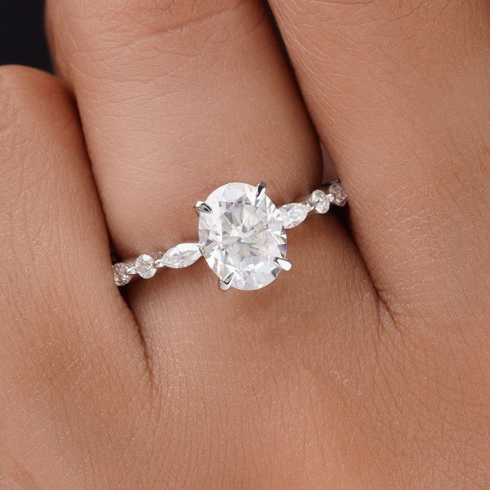 Cora Jewellery 2TCW Oval Moissanite Engagement Ring For Women, 14K White Gold