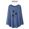 thumbnail image 4 of QAFOPEH Women Dandelion Print Round Neck Long Sleeve High Low Hem Top, 4 of 6