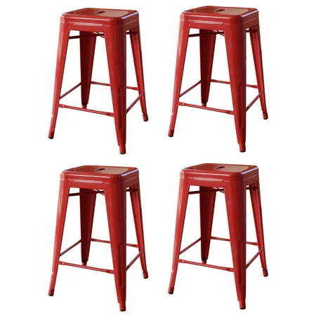Amerihome Loft Red 24 Inch Metal Bar Stool 4 Piece