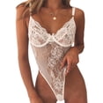 thumbnail image 2 of Lencería sexy para mujer, diseño de malla de encaje, mono con tirantes y hueco, blanco, L Advancent XX000148-07, 2 of 7