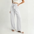 thumbnail image 2 of VEKDONE Drawstring Straight Trousers for Women Elastic High Waisted Wide Leg Pant with Pockets Summer Casual Loose Fit Long Pants Lounge Slacks White S, 2 of 6