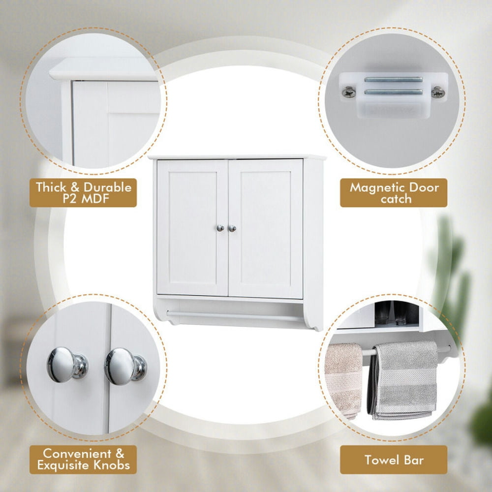 Finihen Bathroom Wall Cabinet, Wall Mounted Bathroom Cabinet, Medicine Cabinet, Wall Mounted Bathroom Storage Medicine Cabinet with Towel Bar, White Finihen Bathroom Wall Cabinet, Wall Mounted Bathroom Cabinet, Medicine Cabinet, Wall Mounted Bathroom Storage Medicine Cabinet with Towel Bar, White