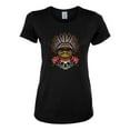 thumbnail image 2 of Funny Bird Chief Skull and Roses Vintage Fashion Womens Graphic T-Shirt, Black, Small, 2 of 4