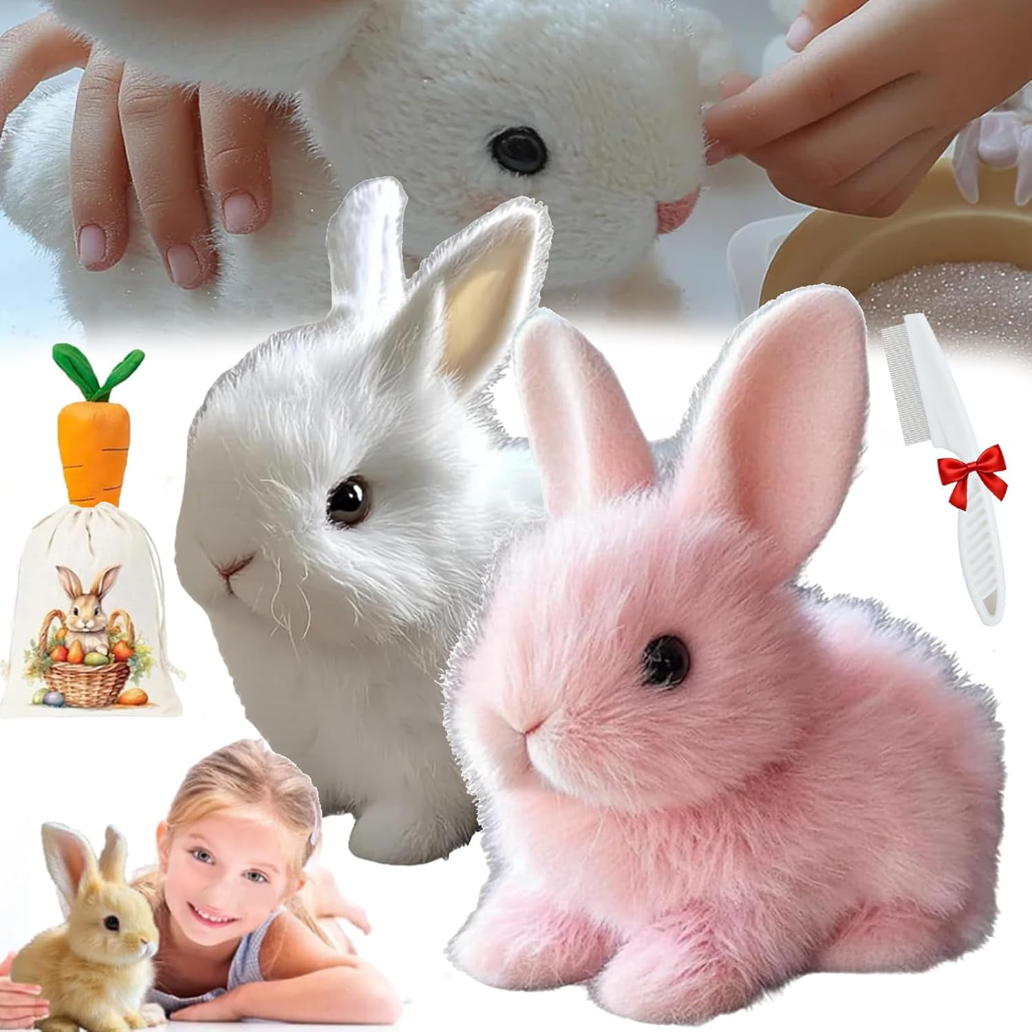 Midasn Realistic Bunny Bunnypal - Petsboro Bunnypal Zynco Bunby - My Realistic Bunny Toy Interactive Stuffed Animal Rabbit Toy That Moves Jumping Twitching and Shaking Ears (2pcs-1)