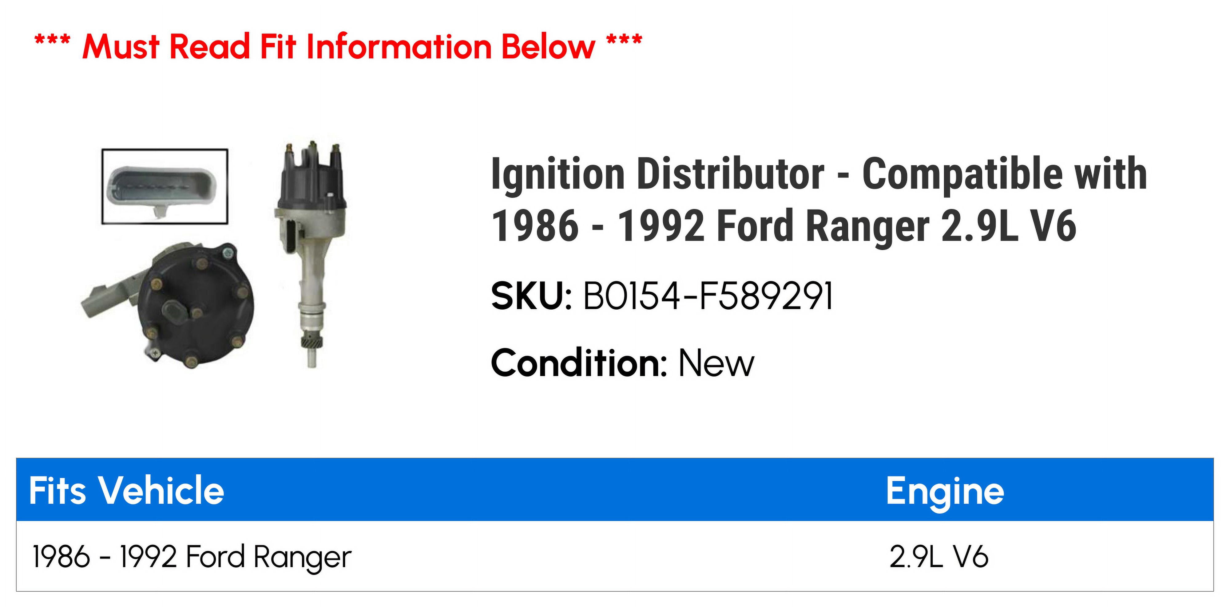 Ignition Distributor - Compatible with 1986 - 1992 Ford Ranger 2.9L V6 1987 1988 1989 1990 1991